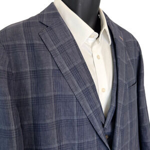 Indochino Linen Plaid Sport Coat & Vest Men 44 S Gray Blue Blazer Surgeons Cuffs